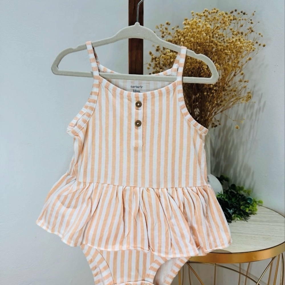 Striped Peach and White Baby Romper